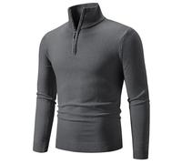 Pull Col Camionneur Homme Pull en Laine Hiver Chaud, Pullover avec Demi-Fermeture Loisirs Ajustement Confortable Pulls Travail Tricot Fin Tissus MéLangéS Sweater Mode Simple Classique
