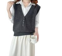 Pull Col En V Demi Cardigan Gilet En Tricot Col En V Pull À Boutons Simple Boutonnage - Femme Gilet Gris Régulier Cardigan Pull Gilet Couleur Pure Lâche Pull Décontracté Gilet Style Décontract