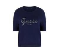 Pull col rond à manches courte femme Guess Margaret logo Bleu M