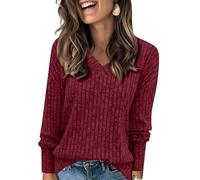 Pull Col Rond À Manches Longues Léger Coupe Classique Femme Taille S M L XL XXL, Chic et Elegant, Pas Cher, Chaud, Cadeau de Ma Mère, vin, F63S