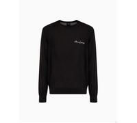 Pull col rond Armani Exchange 8NZM5A ZM1YZ 1200 noir en laine mélangée et logo signature M