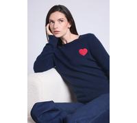 Pull Col Rond Cœur Pompon Anu leu Marine Rouge - Femme - 100% Cachemire