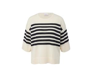 Pull col rond rayÃ© en maille fine femme COMMA Blanc S