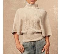 Pull col roulé à manches courtes avec taille cintrée, manches chauve-souris. Chandail texturé pour femmes. Luxueux pour le bal de promo, les réceptions, les banquets. Modeste, style "old money", paill