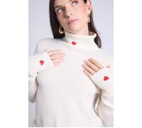 Pull Col Roule Cœur Broderie Anny - Blanc Rouge - Femme - 100% Cachemire
