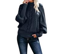 Pull Col Roulé Femme Cachemire Pull Manches Longues - Knit Sweater Jacquard DéContracté Pullover Manches Bouffantes Chic Haut Vintage Ample Chandail Colour Unie