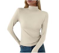 Pull col roulé Femme col roulé Femme Beige Crop Top Hiver Montant Maille Chaud Fin Cachemire Colle Roule Chaussette en Laine Cashmere Thermique Pullover Automne léger Sweater Rond Doux Thermolactyl