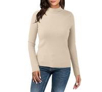 Pull col roulé Femme col roulé Femme Crop Top Hiver Montant Maille Chaud Fin Cachemire Colle Roule Chaussette en Laine Beige Cashmere Thermique Pullover Automne léger Sweater Rond Doux Thermolactyl