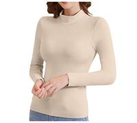 Pull col roulé Femme col roulé Femme Crop Top Hiver Montant Maille Chaud Fin Cachemire Colle Roule Chaussette en Laine Cashmere Thermique Pullover Automne léger Beige Sweater Rond Doux Thermolactyl