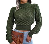 Pull Col Roulé Femme Court Hiver Chic Pullover Pull Crop Top Grosse Maille Ample Jacquard Fin Manche Longue Large Femme Col Roule Pulls Tricoté Sweater Pull Tricot Torsade Personnalisable Femme Vert S
