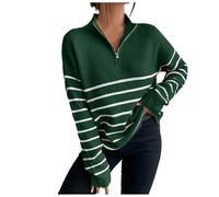 Pull Col Roulé Femme Demi-Fermeture Éclair, Tee Shirt Manche Longue Femme Rayures Coupe Ample Doux Décontracté Sweater Chic Et Élégants De Tous Les Jours Tempérament Passe-Partout Streetwear Chandail