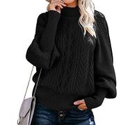 Pull Col Roulé Femme Hiver Pull Oversize Grosse Maille Ample Jacquard Manche Longue Large Femme Col Roule Grande Taille Pulls Tricoté Vintage Gros Pull Tricot Torsade Personnalisable Femme Noir XL