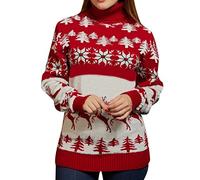 Pull Col Roulé Femme Noel Imprimé, Pull NoëL Manches Longues- Sweater Femme Jacquard Manches Longues Automne Et Hiver Christmas Chauds Classique Xmas Cadeaux Sweater Pullover Basique Chandails