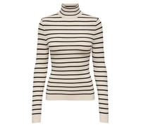 Pull col roulé femme - ONLY LICENCE - Bestseller A-S Onlkarol L-S - Blanc Gris / Rayures Noires - Longueur 58cm L