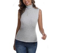 Pull Col Roulé Femme sans Manche Body Tricot Léger Tee Shirt Ajusté Moderne Col Montant sous Pull Basique Pullover Laine Top Haut Vintage Chic Hiver Automne Printemps Confortable Classique Gris M