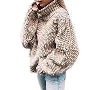 Pull Col Roulé Femme Uni Chaud - Grosse Maille Tricoté Oversize - Haut Hiver Gros Tricot (Color : Beige, Size : XXL)