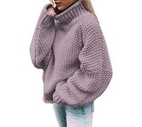 Pull Col Roulé Femme Uni Chaud Grosse Maille Tricoté Oversize Haut Hiver Gros Tricot (Color : Lila, Size : XL)