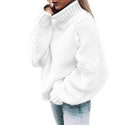 Pull Col Roulé Femme Uni Chaud Grosse Maille Tricoté Oversize Haut Hiver Gros Tricot (Color : Weiß, Size : XL)