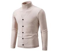 Pull Col Roulé Hiver Cardigan pour Homme Chaud, Pull avec Boutons Poches LéGer Pulls en Tricot Thermique Manches Longues Coupe AjustéE éLéGant DéContracté Doux Et Confortable