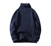 Pull Col Roulé Homme Cotton Pull Hommes Hiver Chaud, Coupe Slim Pullover Doublure Polaire en Peluche Coton Décontracté À Manches Longues en Maille Fine Haut Activités Mi Saison