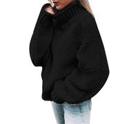 Pull col roulé, pull femme, pull uni femme, chaud, pull grosse maille, pull tricoté, gros pull oversize femme, haut, pull hiver, gros tricot, pull femme (Color : Schwarz, Size : XXL)