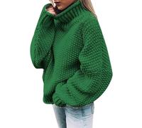 Pull col roulé, pull femme, pull uni femme, chaud, pull grosse maille, pull tricoté, gros pull oversize femme, haut, pull hiver, gros tricot, pull femme (Color : Grün, Size : XXL)
