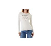 Pull col v col rond avec logo triangle femme Guess Kiara Blanc M