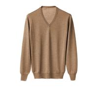 Pull col V homme en mélange de Cachemire, Soie et Laine Mérinos Extrafine Beige M