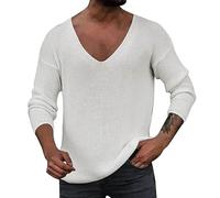 Pull Col V Homme Grandes Tailles, Pulls Hiver Homme Sexy V Profond Tricot Couleurs Pures Manche Longue de Mode Sweater Doux Chauds Confortable Chandails Coupe Slim Fit Loisirs Maille Sweaters
