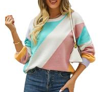 Pull Color Block, Pull tricoté Color Block à Manches Longues, Doux pour la Peau, Coupe Ample pour les Fêtes (M)