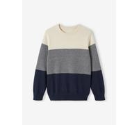 Pull colorblock garçon maille fantaisie bleu nuit 4A
