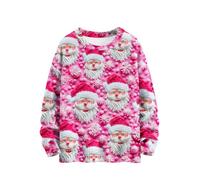 Pull confortable en tricot thermique sans chapeau pour femme - Couleur unie - Imprimé de Noël - Manches longues - Costume de fête - Cadeaux de Noël, rose vif, L