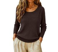 Pull côtelé à manches longues et col rond pour femme | Pull uni doux et extensible ajusté basique pour le travail quotidien hiver automne mode rétro tricoté