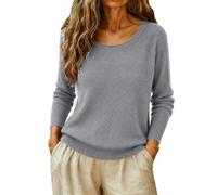 Pull côtelé à manches longues et col rond pour femme | Pull uni doux et extensible ajusté basique pour le travail quotidien hiver automne mode rétro tricoté