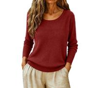 Pull côtelé à manches longues et col rond pour femme | Pull uni doux et extensible ajusté basique pour le travail quotidien hiver automne mode rétro tricoté