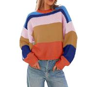 Pull court à col rond pour femme - Manches longues - Style décontracté et tendance - Col rond - Pour l'automne, Couleur racine de lotus, M