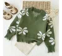 Pull court décontracté et à col V en jacquard floral pour jeune fille. Jolis pulls pour enfants. Vêtements d'automne et d'hiver pour tout-petits. Pulls pour filles. Vêtements d'automne et d'hiver pour