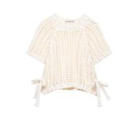 Pull court en tricot épais pour femme, joli col rond, nœud et manches en crochet, débardeur Y2K, blanc, S