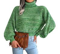 Pull Court Femme Col Roulé Hiver Chic Pullover Pull Crop Top Oversize Grosse Maille Ample Manche Longue Large Femme Col Roule Pulls Tricoté Femme Chaud Sweater Pull Tricot Personnalisable Femme Vert S