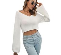 Pull Court Femme Col V Pull Maille Tricot Oversize Femme Pullover Pull Tricoté Torsade Femme Grande Taille Hiver Pulls Pull-Over Pull Torsadé Manche Longue Personnalisable Doux Sweater Femme Blanc M