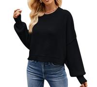 Pull Court Femme Pull Maille Oversize Femme Grande Taille Pullover Pull Chandail Tricot Fin Ample Manche Longue Décontracté Large Torsadé pour Femme Chic Pull-Over Pulls Sweater Torsade Femme Noir L
