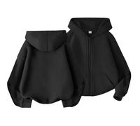 Pull court pour femme garçon et fille moyen et grand enfant automne et hiver fin de mode couleur unie sweat zippé chemise femme, Noir , 7-8 ans