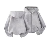 Pull court pour femme garçon et fille moyen et grand enfant automne et hiver fin de mode couleur unie sweat zippé chemise femme, gris, 6-7 ans
