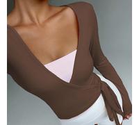 Pull court serré rose de yoga, fitness et sport, cardigan V-neck à manches longues extensible et doux, élément essentiel de garde-robe minimaliste et élégant, tout-aller pour femmes, printemps et auto