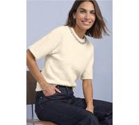 Street One T-Shirt pour Femme avec col Rond et Pierres précieuses | Beige pur 40