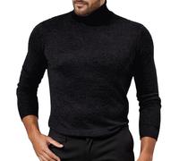Pull d'affaires pour homme - Solide - Pull de travail avec col roulé - Manches longues - Pull d'hiver Elgegant - Couleur unie - Pull thermique chaud - Pull en tricot fin, O Noir., XL