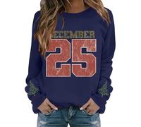 Pull d'automne à manches longues pour femme - Sweatshirt sportif avec lettres imprimées - Haut col rond - Manches longues - Pull de Noël - Pull de vacances - Automne - Hiver - Vêtements de Noël