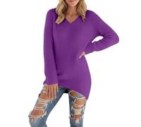 Pull d'automne pour femme, pull pour femme, pull fin surdimensionné 2026, moderne, élégant, long, surdimensionné, col en V, pull à manches longues, pull sans capuche, sweat-shirt pour l'automne