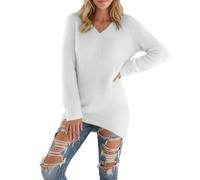 Pull d'automne pour femme, pull pour femme, pull fin surdimensionné 2026, moderne, élégant, long, surdimensionné, col en V, pull à manches longues, pull sans capuche, sweat-shirt pour l'automne