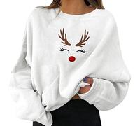 Pull de fête de Noël pour femmes de Noël, imprimé graphique amusant, col rond, manches longues, sweatshirts, cadeaux, hauts de chemise, Blanc., XXL